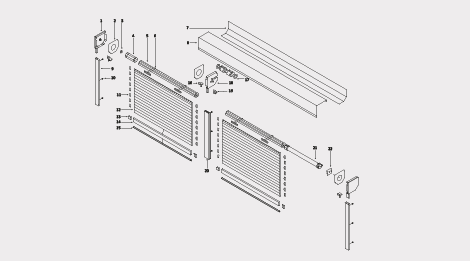 Vorbaurollladen 45° mit Doppeltführungsschiene PPD 79 mit Rohrmotor- gekuppelte Anlage